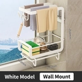 White wall-mounted kitchen rag rack with sponge drainage basket and hooks - Upgraded Thickened Wall Mounted With Hooks / White