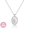 S925 Sterling Silber Halskette mit 3D-Tulpenanhänger und weißer Perlmutt-Einlage - 925er Silber / Weißgold