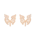 Macro shot of rose gold monstera leaf earrings with detailed stainless steel texture - Rose Gold