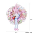 Easter gnome wreath with bunny ears and carrots, festive outdoor wall decoration, 54cm x 42cm - Pink