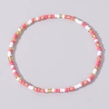 Handmade beaded bracelet featuring a mix of pink, white, and gold seed beads for women - Pink White Gold