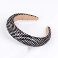 Cerchietto imbottito nero con design a griglia in strass e interno marrone chiaro - Nero