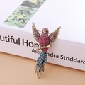 Exquisite bird brooch with pink rhinestones and blue gems on golden branch - Pink Rhinestone Hummingbird