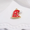 Christmas red enamel santa hat pendant with gold accents and white pearls jewelry charm - VD1647 Red Pearl Christmas Hat