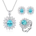 Luxuriöses S925 Silberschmuck-Set mit ovalen blauen Edelsteinen und Diamant-Halo - Laborgezüchtetes Paraiba 3-teiliges Schmuckset