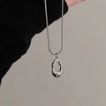 Silver minimalist snake chain necklace with irregular hollow geometric pendant for women - Necklace - Silver / Silver