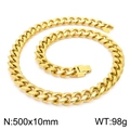 Gold-finish stainless steel Cuban link necklace with 500x10mm size and 98g weight - 500mm x 10mm (KN225367-Z)
