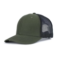 Cappellino trucker verde scuro e nero con rete visto da un angolo di 45 gradi - Regolabile / Verde Militare