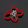 Elegant red hollow flower brooch with white pearls and gold alloy finish - BR1204-1 Red Flower