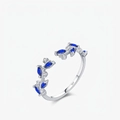 S925 sterling silver adjustable open ring with blue marquise stones and white zircons - Adjustable Open / 925 Sterling Silver