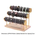 Three-tier gold jewelry display stand with grey velvet rollers and wooden base - Triple Layer Gold Bangle Stand-Dark Grey Velvet