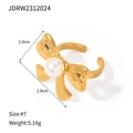 Gold stainless steel bow ring with white pearl detail shown at a 45-degree angle - Bowknot Artificial Pearl (JDRW2312024)