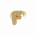 18k gold plated open ring featuring a crystal paved bubble letter F pendant - Letter F / Gold
