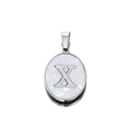 Letter X pendant with shimmering white mother of pearl inlay and polished silver frame - Steel Letter X