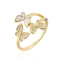18K gouden vlinder open ring met zirkonia inleg en witte schelp textuur detail - Verstelbaar Open / Gouden vlinder
