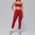 Two-piece dark red yoga set featuring square neck sports bra and high waisted leggings - S / Top And Bottom / Bra-2 + Leggings (Red)