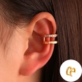 Minimalistische doppellagige Gold-Ohrmanschette mit Zirkonia und Bambus-Textur - KC Gold 2278