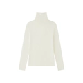 Slim fit cream white tencel wool turtleneck knit top with long sleeves for women - S / Milk White