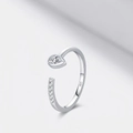 S925 sterling silver open ring with pear shaped drop cubic zirconia and side stones - Adjustable Open / Silver