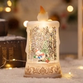 LED Christmas candle lantern featuring a snowman and tree with golden base - Vintage Base Red Hat Snowman