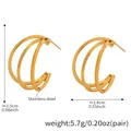 Detailed size and material specs for these 18K gold-plated triple layer C-shape earrings - Three-Layer Square Line Geometric Earrings / Gold