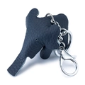 Dark blue genuine leather elephant keychain with silver metal ring and spring clasp - Sapphire Blue