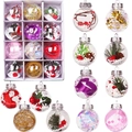 Set of 12 clear 6cm PET Christmas baubles with red ribbons and festive fillings - Mixed Colors