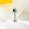 F136 titanium oorbel met groene driehoekige zirkoonstenen en platte sluiting - 1.2mm*6mm / Groen (Enkel Stuk)