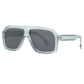 Retro oversized square aviator sunglasses with light blue frame and grey lenses - Transparent Grey (C2)