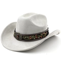 Detailed embroidery on grey suede cowboy hat band with vintage red gemstone buckle - M (56-58cm) / Light Gray