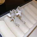 Dettaglio di eleganti orecchini a fiore in argento opaco con perle in una scatola. - 107# Argento Fiore