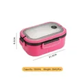 Boîte à déjeuner bento rose 1200ml à double couche avec boucles pour le bureau - 1200ml / Rose
