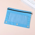 Blue double-layer mesh binder pouch with three holes and transparent window - Transparent Blue (Single Zipper)