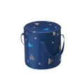 Portable blue folding washbasin with geometric pattern and dual zippers for travel - Tall with Lid / Tall Navy Geometric with Lid
