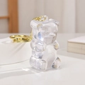 Macro shot of a translucent mini jelly bear keychain with golden metal ring detail - Light Gold Chain + Bear / White