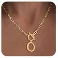 Golden paperclip chain necklace with initial letter pendant and stylish OT clasp detail - Letter O