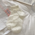 Calze a rete color crema con fiocco e raffinato motivo in maglia traforata - Bianco Crema