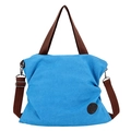 Bolso tote de lona azul cielo con asas marrones y correa ajustable para mujer - Azul Cielo