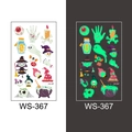 Halloween luminous temporary tattoos featuring skulls and ghosts with green glow effect - Eyeball and Potion Style (WS-367)