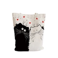Cream canvas tote bag featuring cute cartoon cat print and black ink splatter - Cream-Twin Cats and Heart