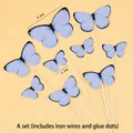 Set of light blue paper butterfly cake toppers with 8.0cm and 4.2cm wingspan sizes - Printed Blue Butterfly