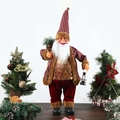 Standing Santa figurine with plaid jacket, lantern and backpack on wooden surface - 24-Inch Santa with Oil Lamp
