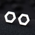 Minimalist silver hexagon nut stud earrings in high-polished stainless steel - Hollow Hexagon / Silver