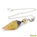 Polished Citrine Crystal Pendulum with Ornate Silver Cap and Decorative Chain Link - Antique Silver Citrine