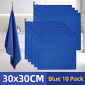 Lot de 10 chiffons de nettoyage en microfibre bleue, serviettes absorbantes 30x30cm - Bleu 30x30CM Épaissi (10 Pièces)