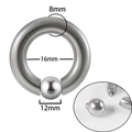 Silver stainless steel 8mm thick captive bead ring for piercings with 16mm inner diameter - 8x16x12mm / Steel