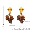 Detailed size and weight specs of handmade Tiger's-eye stone drop earrings in stainless steel - Gold Tiger's Eye (F039)