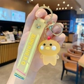 Niedlicher gelber Enten-Schlüsselanhänger mit Silikonarmband und goldenem Ring - Kristall Blush Küken