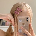 Pair of sweet cherry blossom pink heart hair clips with smooth jelly texture on hair - Pink Heart Style (1304A2)