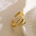 Vintage 18K gold plated snake ring with green zircon eyes and embossed scale texture - 13910 (Scales Texture Snake)